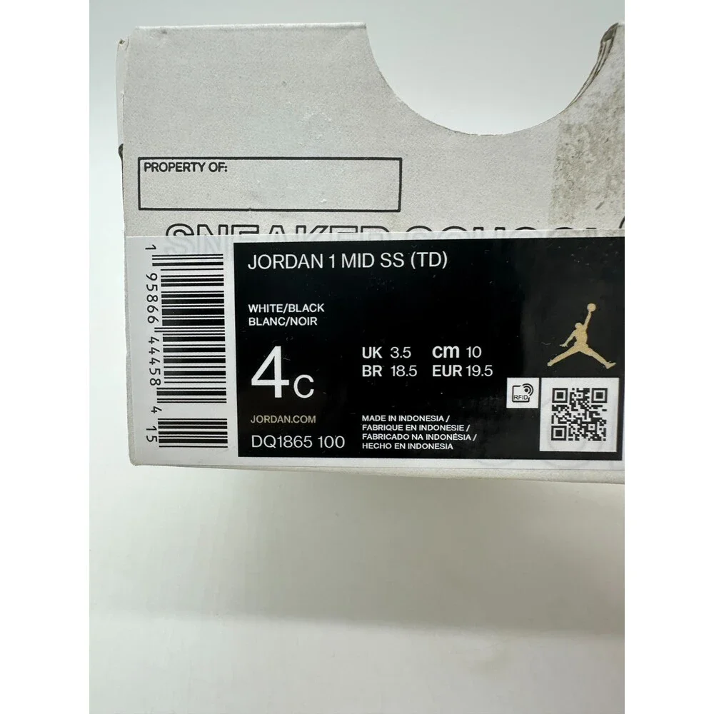 Jordan 1 Mid TD Childrens size 4C Schematic White Black Shoes DQ1865 100